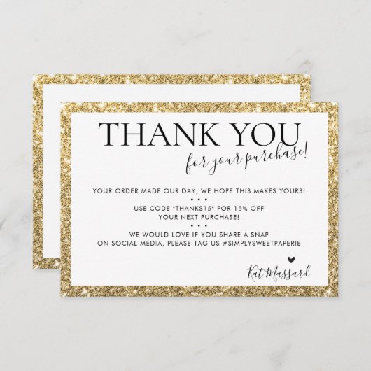 BEDRIJF DANK JE DE moderne chic faux goudglitter Bedankkaart (Voorkant / Achterkant)
