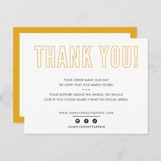 BEDRIJF DANK JE UW BEDRIJFSEK-ambergeel Bedankkaart (Voorkant / Achterkant)