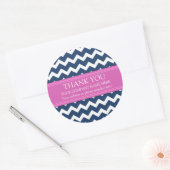 Bedrijf Dank u Bedrijfsnaam Blauw Roze Chevron Ronde Sticker (Envelop)