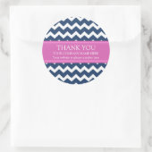 Bedrijf Dank u Bedrijfsnaam Blauw Roze Chevron Ronde Sticker (Tas)