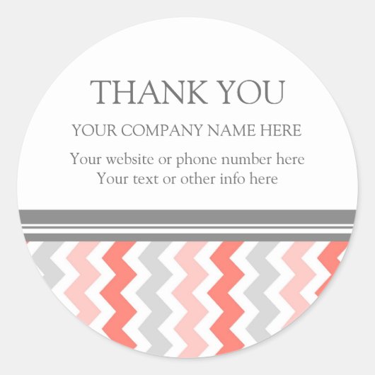Bedrijf Dank u Bedrijfsnaam Coral Chevron Ronde Sticker (Voorkant)