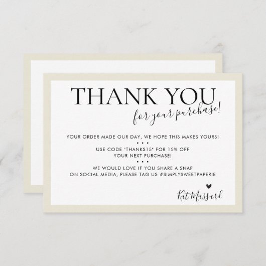 BEDRIJF DANK U DE moderne chic iory crème Bedankkaart (Voorkant / Achterkant)