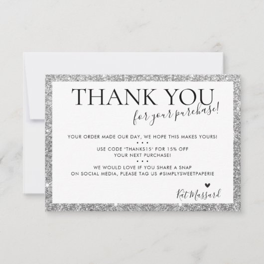 BEDRIJF DANK U DE moderne kookachtige zilverglitte Bedankkaart (Voorkant)