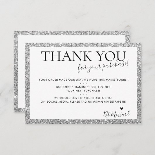 BEDRIJF DANK U DE moderne kookachtige zilverglitte Bedankkaart (Voorkant / Achterkant)