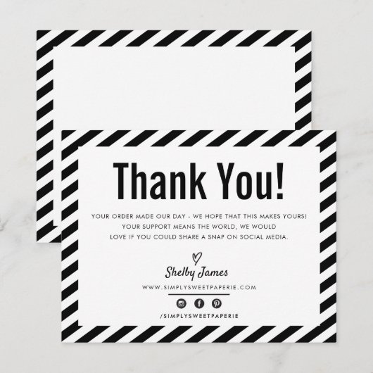 BEDRIJF DANK U DE moderne, minimale zwarte witte L Bedankkaart (Voorkant / Achterkant)