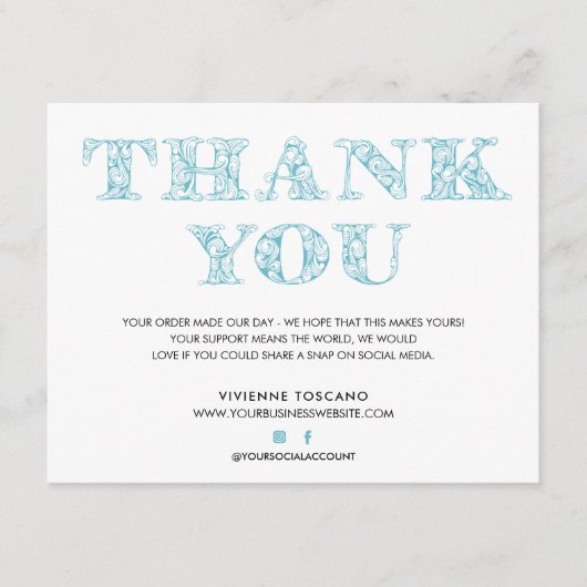 BEDRIJF DANK U ELEGANT TURQUOISE SWIRL LOGO INFORMATIEKAARTJE (Voorkant)