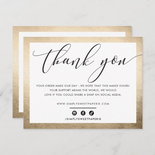 BEDRIJF DANK U elegant zwart goud LOGO Bedankkaart (Voorkant / Achterkant)