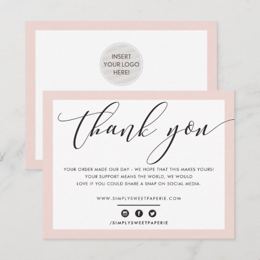BEDRIJF DANK U elegant zwart-wit roze LOGO Bedankkaart (Voorkant / Achterkant)