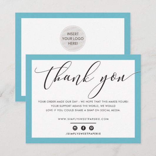 BEDRIJF DANK U elegant zwarte turquoise LOGO Bedankkaart (Voorkant / Achterkant)
