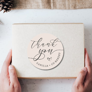 Bedrijf Dank u Script Heart   Crème Ronde Sticker