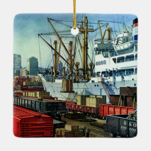 bedrijf, dockvrachttransport keramisch ornament (Achterkant)