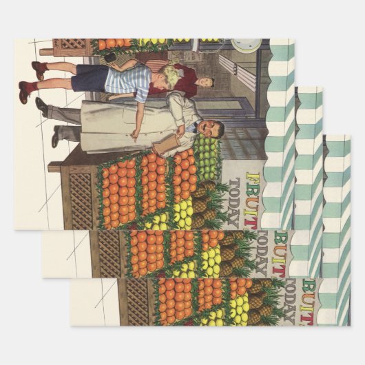 bedrijf, fruitstandaard met kruidenierswaren inpakpapier vel (Set)