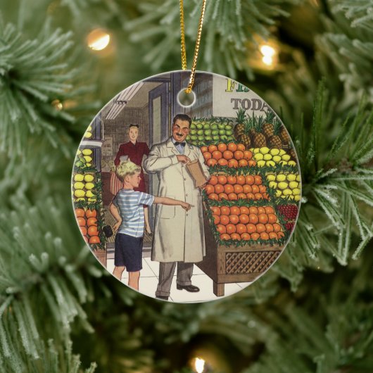  bedrijf, fruitstandaard met kruidenierswaren keramisch ornament (Boom)