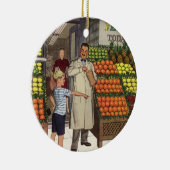  bedrijf, fruitstandaard met kruidenierswaren keramisch ornament (Rechts)