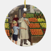  bedrijf, fruitstandaard met kruidenierswaren keramisch ornament (Achterkant)