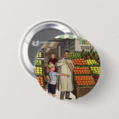  bedrijf, fruitstandaard met kruidenierswaren ronde button 5,7 cm (Voorkant /achterkant)