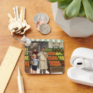  bedrijf, fruitstandaard met kruidenierswaren sleutelhanger