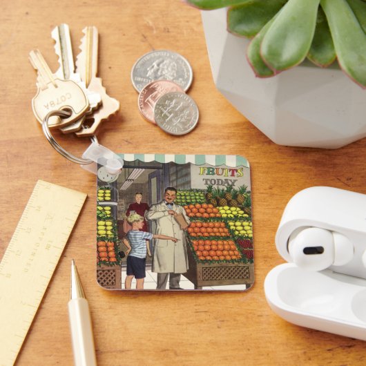  bedrijf, fruitstandaard met kruidenierswaren sleutelhanger (Bureau)