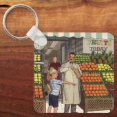  bedrijf, fruitstandaard met kruidenierswaren sleutelhanger (Voorkant)