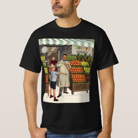  bedrijf, fruitstandaard met kruidenierswaren t-shirt (Voorkant)