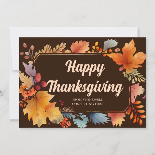 Bedrijf Happy Thanksgiving  Leaves Brown Feestdagenkaart (Voorkant)