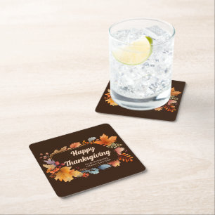 Bedrijf Happy Thanksgiving Leaves Brown Party Kartonnen Onderzetters