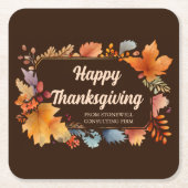 Bedrijf Happy Thanksgiving Leaves Brown Party Kartonnen Onderzetters (Voorkant)