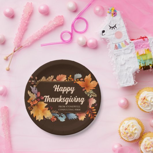 Bedrijf Happy Thanksgiving Leaves Brown Party Papieren Bordje (Feest)
