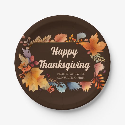 Bedrijf Happy Thanksgiving Leaves Brown Party Papieren Bordje (Voorkant)
