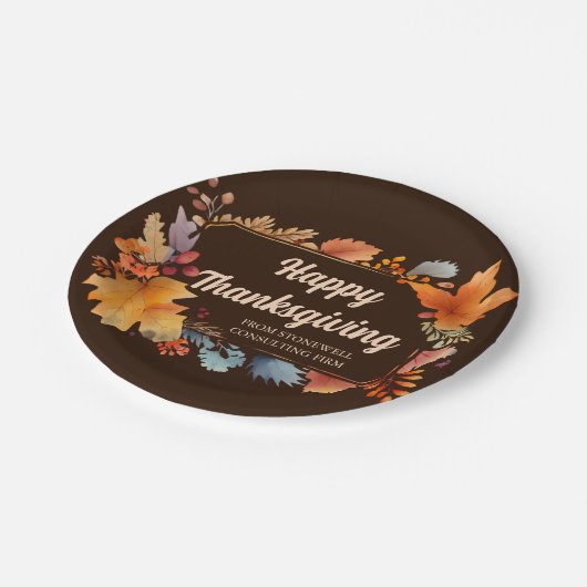 Bedrijf Happy Thanksgiving Leaves Brown Party Papieren Bordje (Gekanteld)