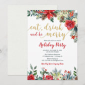 Bedrijf Holiday partij rode goudelegant floral Kaart (Voorkant / Achterkant)