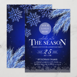 Bedrijf Holiday Party Logo Blue Winter Elegant Kaart