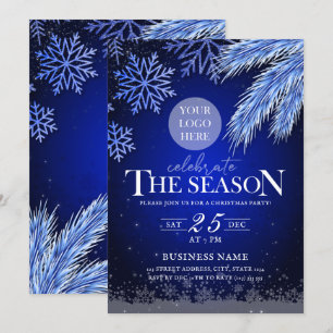 Bedrijf Holiday Party Logo Blue Winter Elegant Kaart