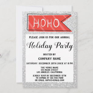 Bedrijf Holiday Party Red & Gray Silver Glitter Kaart