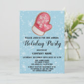 Bedrijf Holiday Party Red & White Mitten Blue Snow Kaart (Staand voorkant)