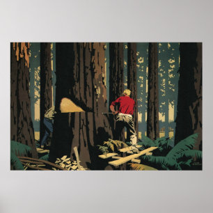 bedrijf, houtindustrie Redwood Forest Poster
