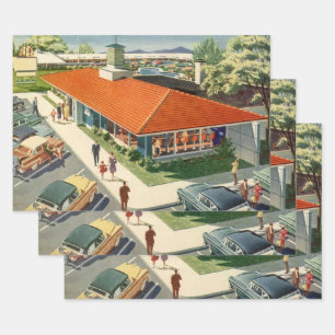 bedrijf, jaren 50 Familie Restaurant Diner Inpakpapier Vel