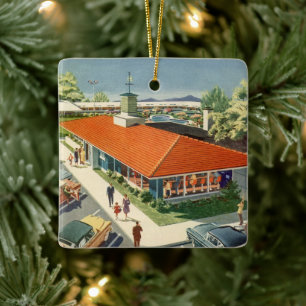 bedrijf, jaren 50 Familie Restaurant Diner Keramisch Ornament