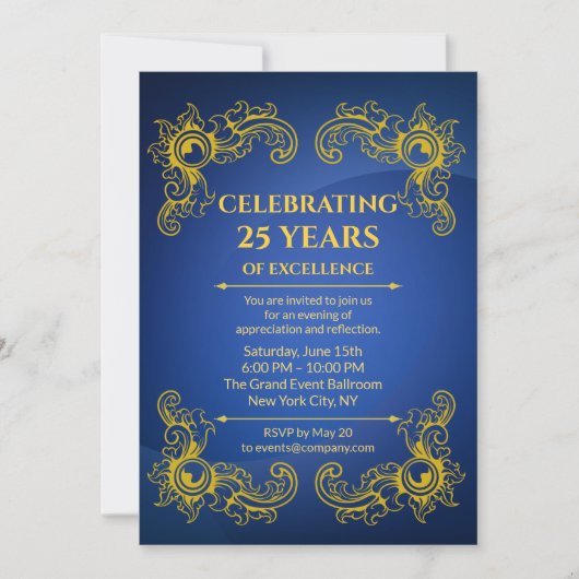 Bedrijf Jubileum Elegant Business Navy Kaart (Voorkant)