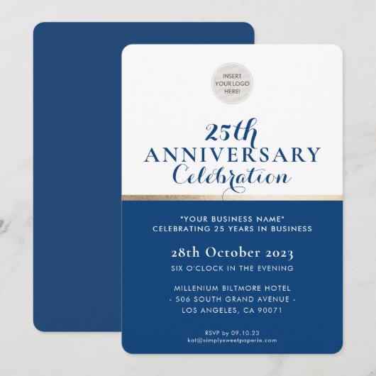 BEDRIJF JUBILEUM elegant zakelijk blauw goud Kaart (Voorkant / Achterkant)