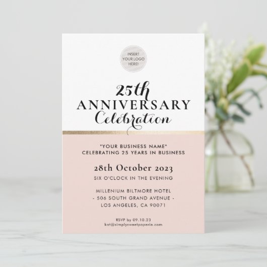 BEDRIJF JUBILEUM elegant zwart blush roze goud Kaart (Staand voorkant)