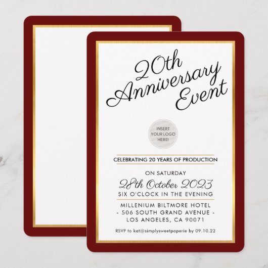 BEDRIJF JUBILEUM PARTY modern maroon rood goud Kaart (Voorkant / Achterkant)