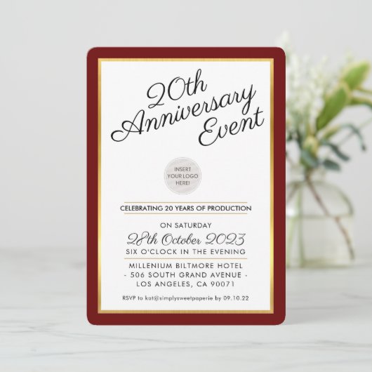 BEDRIJF JUBILEUM PARTY modern maroon rood goud Kaart (Staand voorkant)