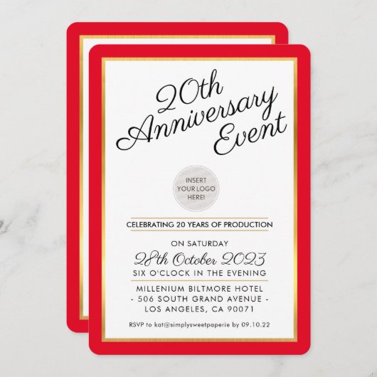 BEDRIJF JUBILEUM PARTY modern zakelijk rood goud Kaart (Voorkant / Achterkant)