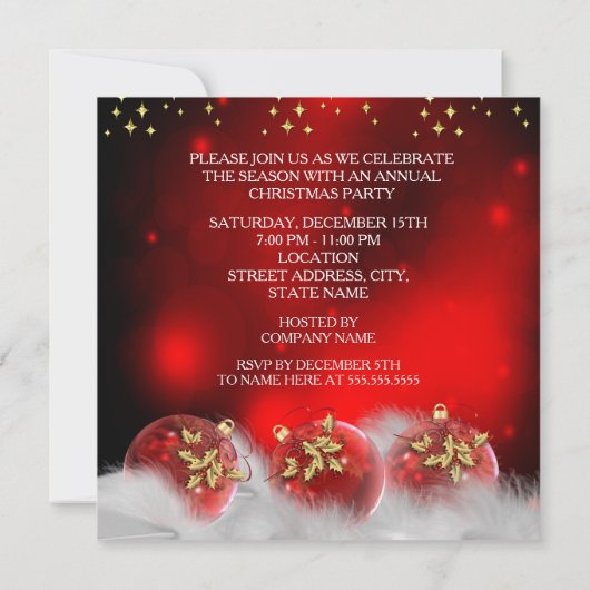 Bedrijf Kerst  Diner Party Kaart (Achterkant)