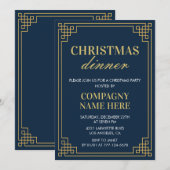 Bedrijf Kerstfeest Diner Navy Gold Kaart (Voorkant / Achterkant)