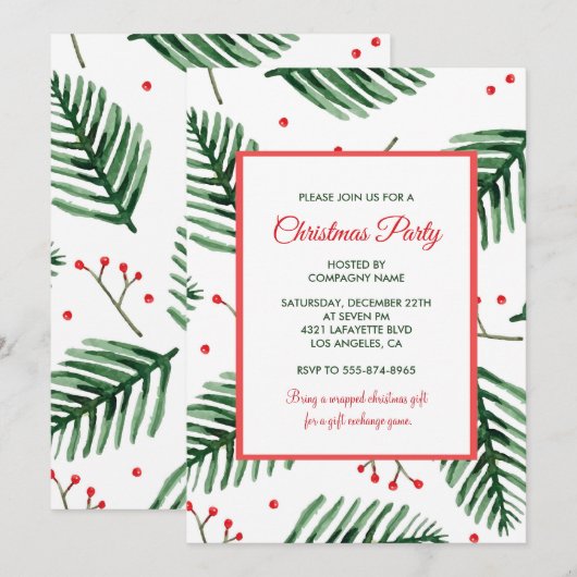 Bedrijf Kerstfeest Elegant Evergreen Kaart (Voorkant / Achterkant)