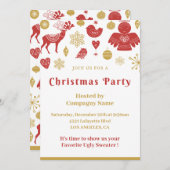 Bedrijf Kerstfeest Nodig Gold Red Nordic Kaart (Voorkant / Achterkant)