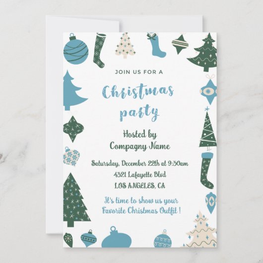 Bedrijf Kerstfeest Nodig Schattige groen blauw uit Kaart (Voorkant)