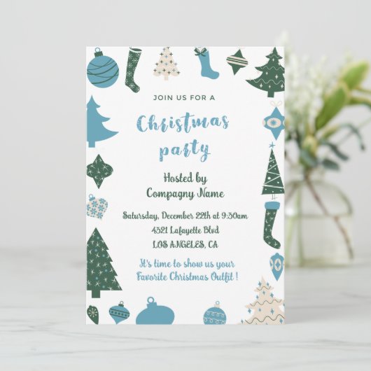 Bedrijf Kerstfeest Nodig Schattige groen blauw uit Kaart (Staand voorkant)